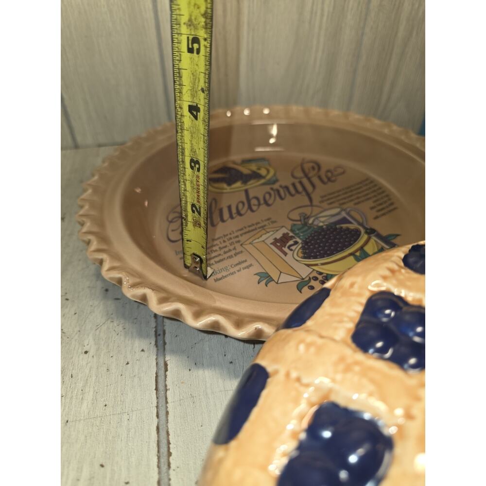 Vtg Blueberry Pie Recipe Dish Ceramic Scalloped Pan Lid Original Box GrandmaCore - Picture 5 of 10